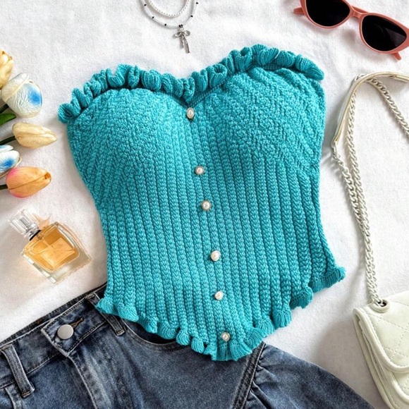 Soleia Women's Button Decor Fashion Casual Ruffle Hem Knitted Camisole Top - Picture 1 of 3